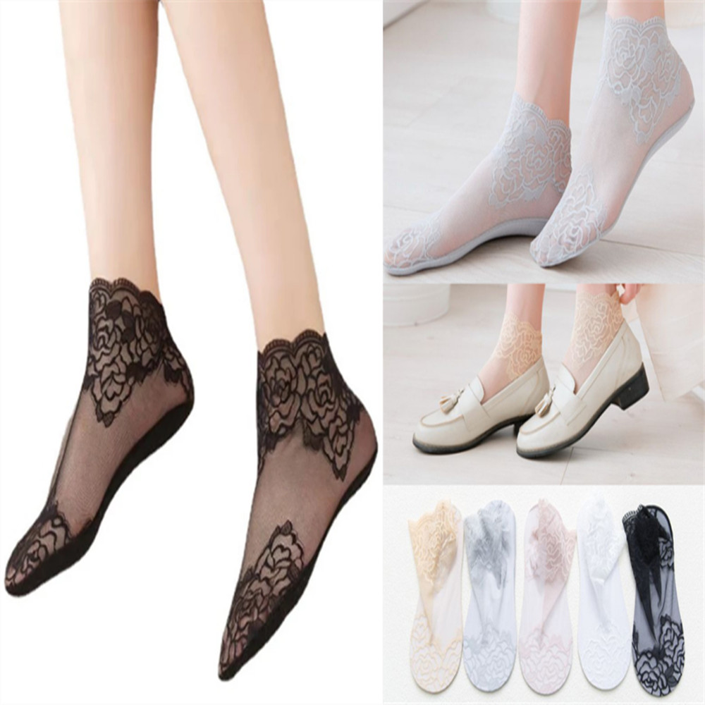 Invisibility Sock Loafer - woman Lace rose thin socks Loafer