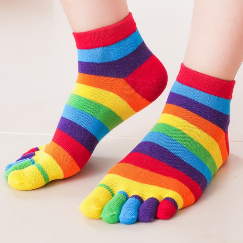 Toe Sock Split - Women's Socks Rainbow Striped Five-finger Split